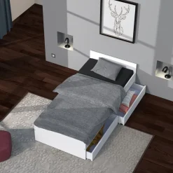 Lit avec rangements 90x190 cm, 2 tiroirs et tête de lit CAMA