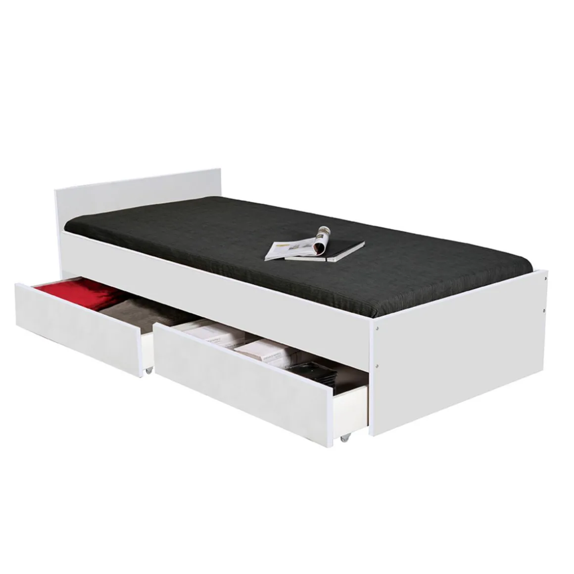 Lit avec rangements 90x190 cm, 2 tiroirs et tête de lit CAMA