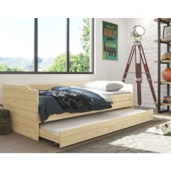 Lit banquette gigogne en pin massif 3 couchages 90x200cm BLANDINE