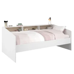 Lit banquette 90x190/200cm avec fonds de niche réversibles Blanc / Chêne NIGHT