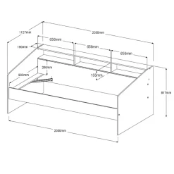 Lit banquette 90x190/200cm avec fonds de niche réversibles Blanc / Chêne NIGHT