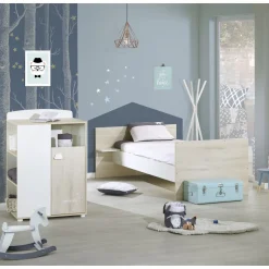 Lit bébé combiné 120x60 cm évolutif en 90x190 cm SMILE Hêtre cendré