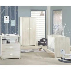 Lit bébé 120x60 cm HAPPY, Hêtre cendré, sommier 3 positions