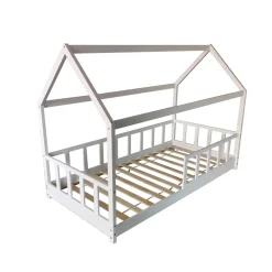 Lit cabane 90 x 190 cm + sommier + barrière TIKI