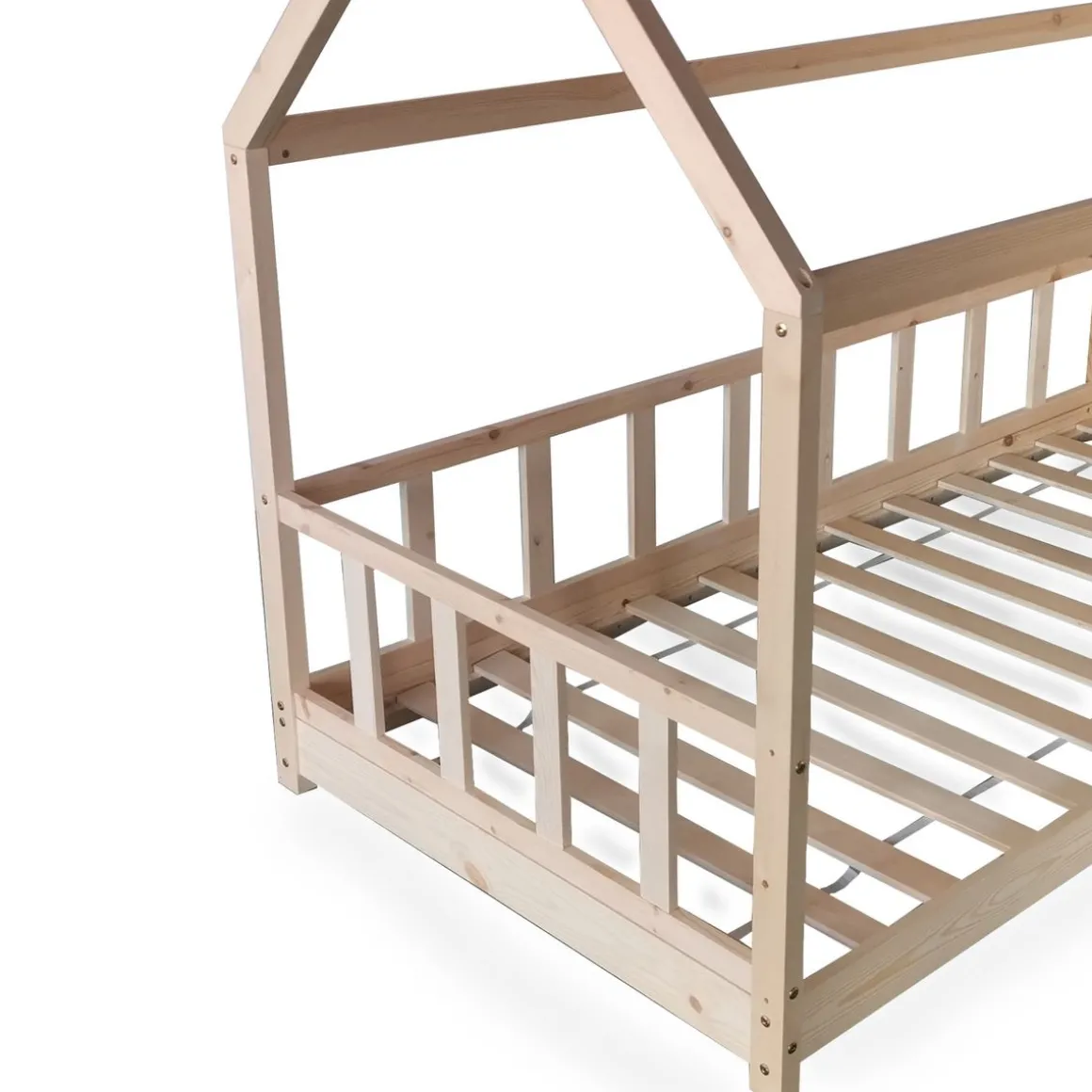 Lit cabane 90 x 190 cm + sommier + barrière TIKI