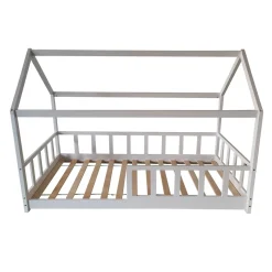 Lit cabane 90 x 190 cm + sommier + barrière TIKI