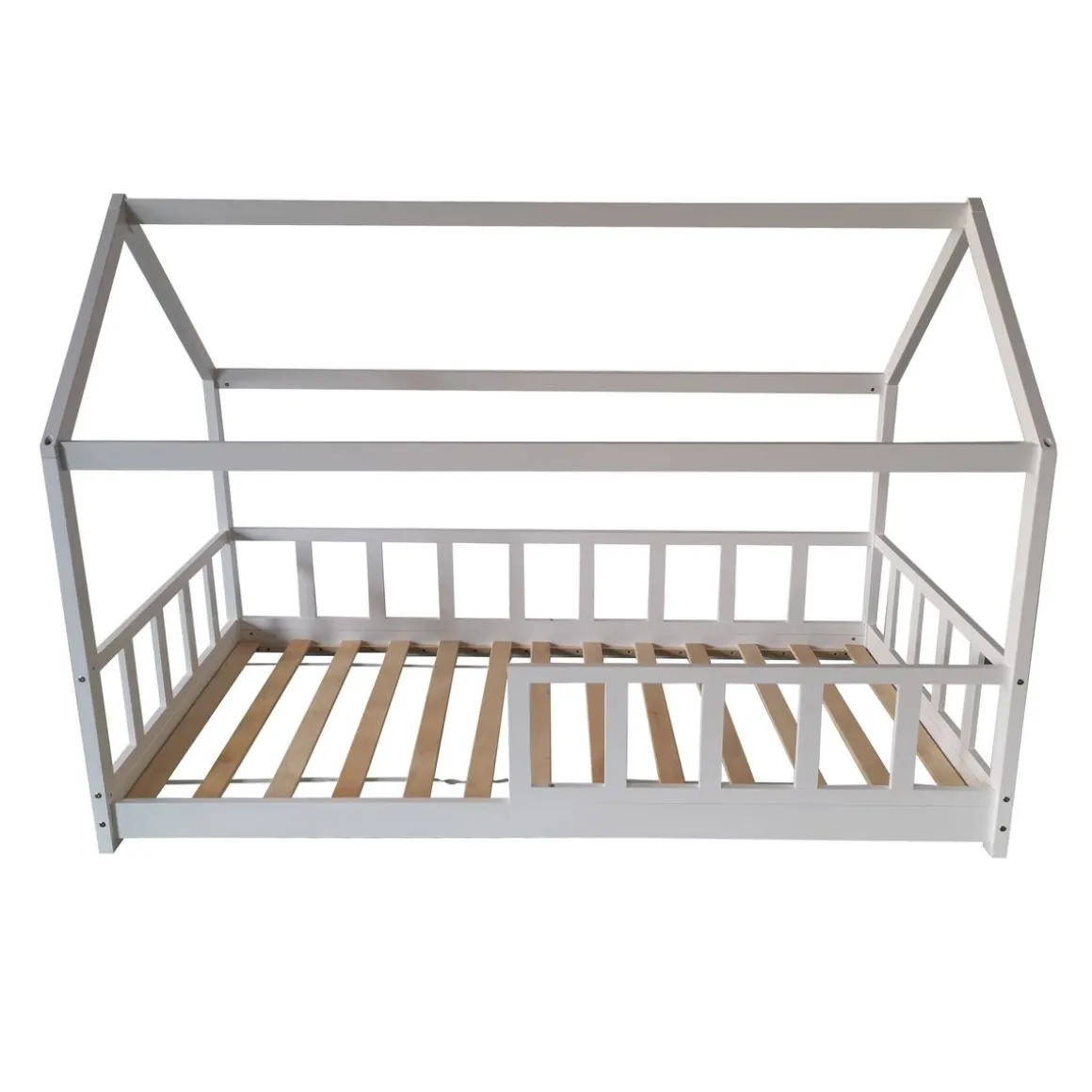 Lit cabane 90 x 190 cm + sommier + barrière TIKI