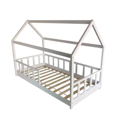 Lit cabane 90 x 190 cm + sommier + barrière TIKI