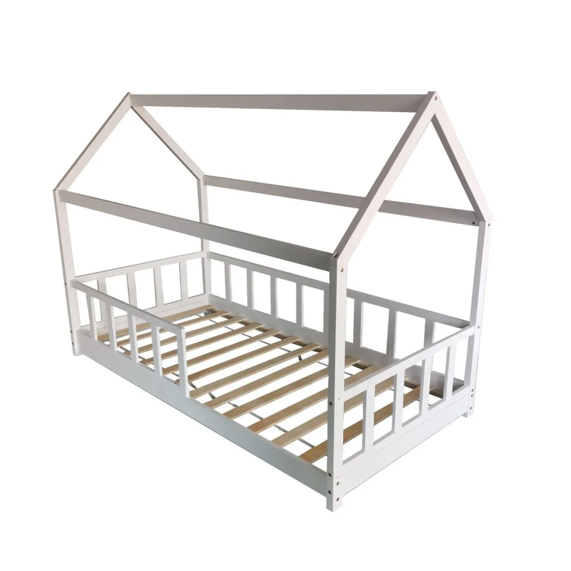 Lit cabane 90 x 190 cm + sommier + barrière TIKI