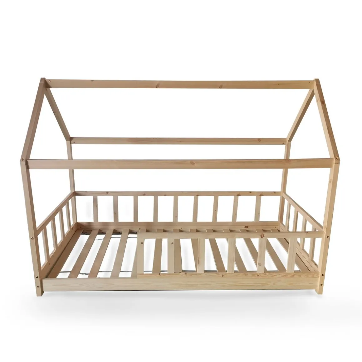 Lit cabane 90 x 190 cm + sommier + barrière TIKI