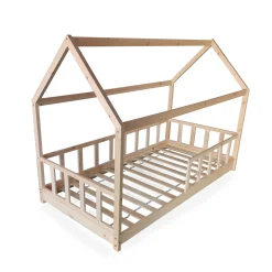 Lit cabane 90 x 190 cm + sommier + barrière TIKI