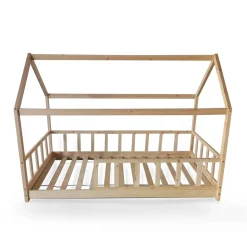 Lit cabane 90 x 190 cm + sommier + barrière TIKI