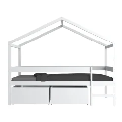 Lit cabane bois massif 90x190 cm avec 2 tiroirs sommier barrière et échelle ELIO