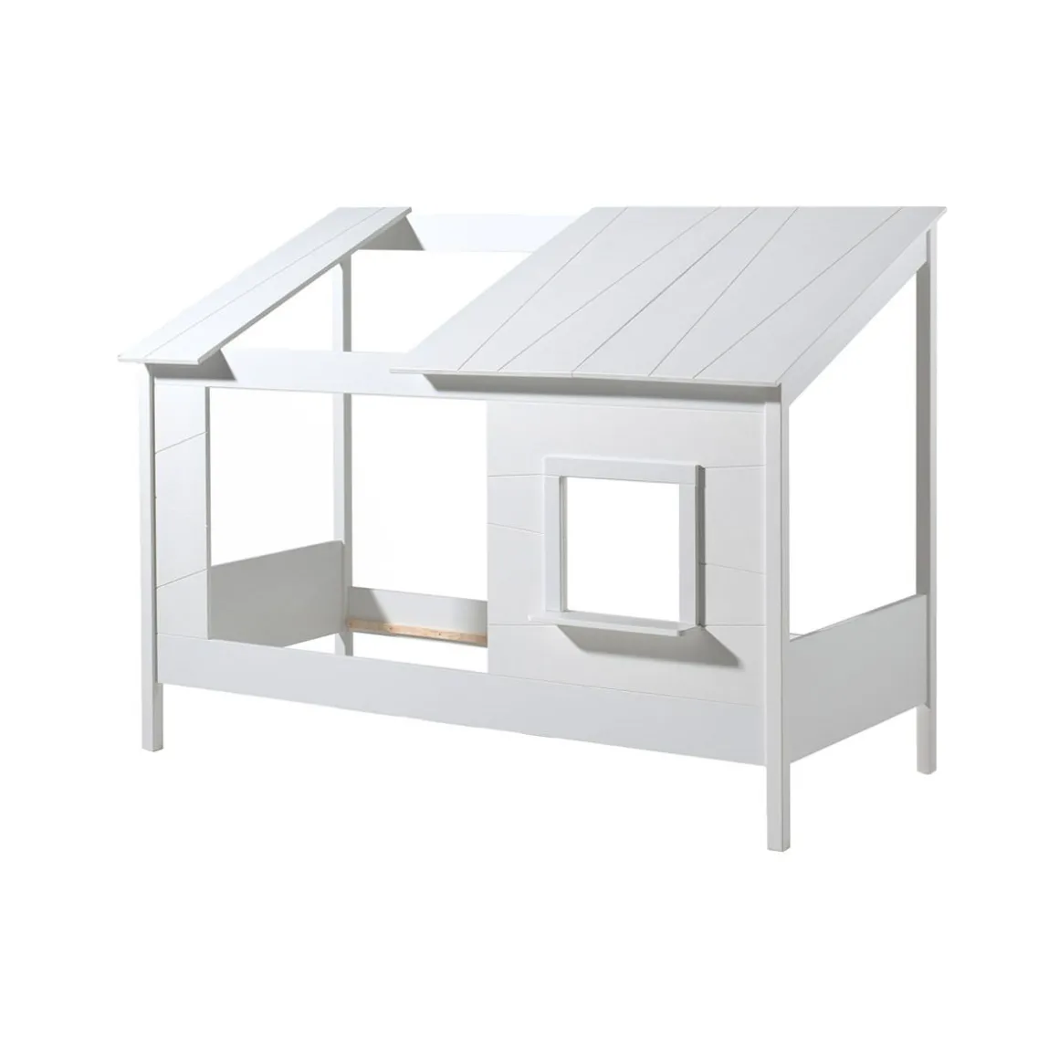 Lit Cabane 90x200 toit semi-ouvert et fenêtre Sommier inclus HouseBed - Blanc