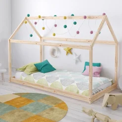 Lit cabane enfant en bois massif 70 x 140 cm LOUIS