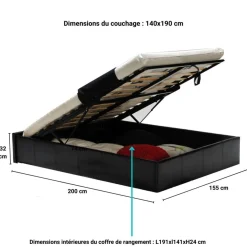 Lit coffre adulte 140 x 190 cm + sommier TIVOLI