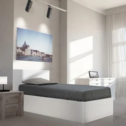 Lit coffre avec sommier relevable et tête de lit 90x190 cm MADRID