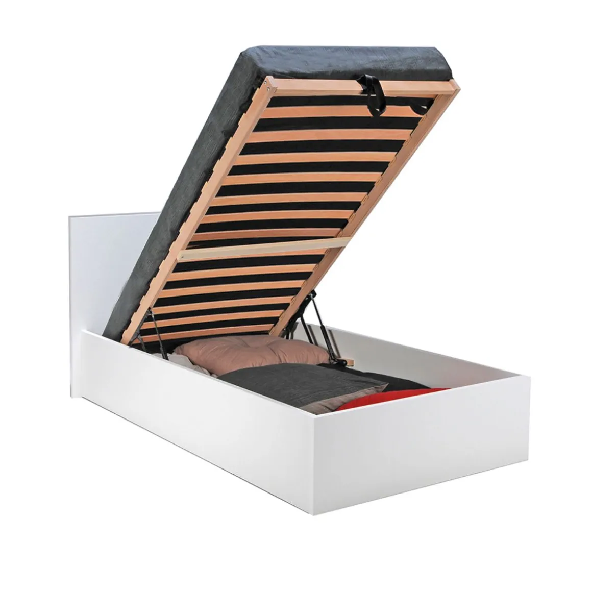 Lit coffre avec sommier relevable et tête de lit 90x190 cm MADRID