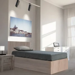 Lit coffre avec sommier relevable et tête de lit 90x190 cm MADRID