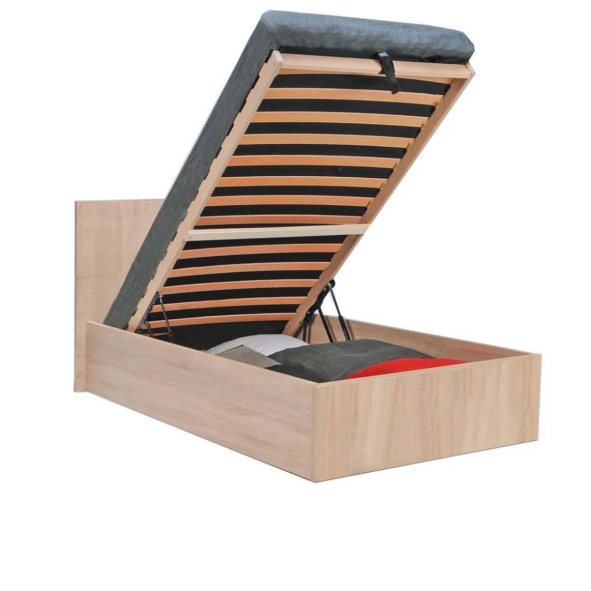 Lit coffre avec sommier relevable et tête de lit 90x190 cm MADRID