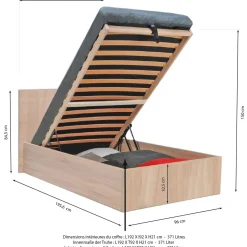 Lit coffre avec sommier relevable et tête de lit 90x190 cm MADRID