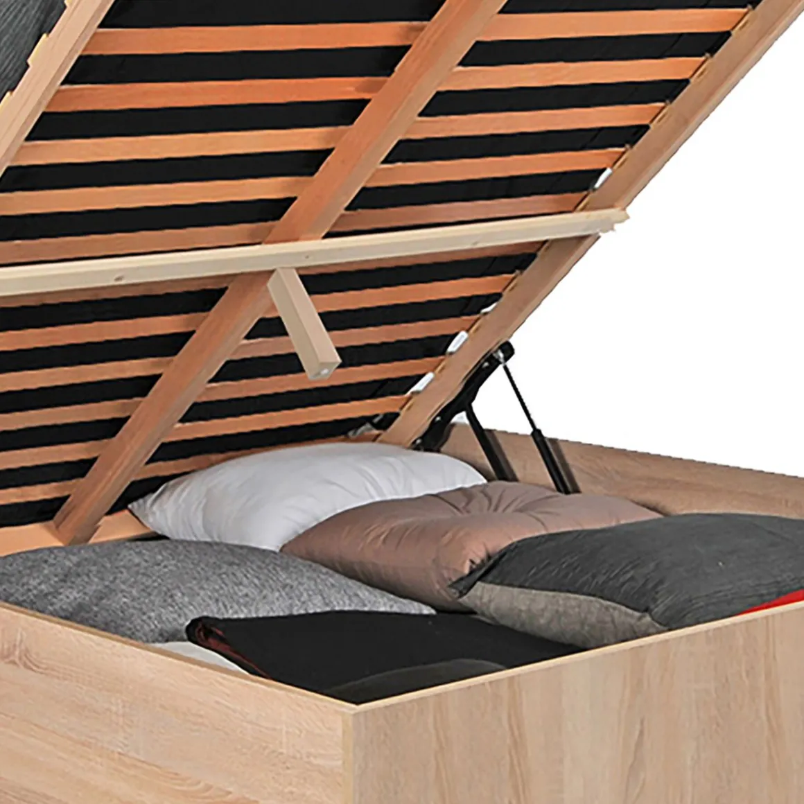 Lit coffre avec sommier relevable et tête de lit 140x190 cm MADRID