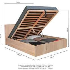 Lit coffre avec sommier relevable et tête de lit 140x190 cm MADRID