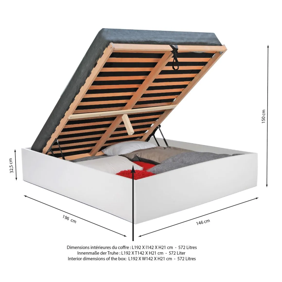 Lit coffre avec sommier relevable 140x190 cm BARCELONA