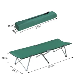 Lit de camp lit d'appoint pliable 193 x 64 x 40 cm avec sac de transport polyester Oxford métal vert et gris