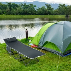Lit de camp lit d'appoint pliable dim. 188L x 64,5l x 53H cm pochette rangement, tétière, sac de transport inclus métal Oxford gris