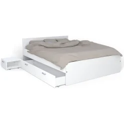 Lit double avec rangements 140X190 cm 1 chevet 1 tiroir BLAST