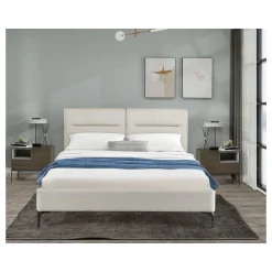 Lit double en tissu design Moritz - 140 x 190 cm - Beige