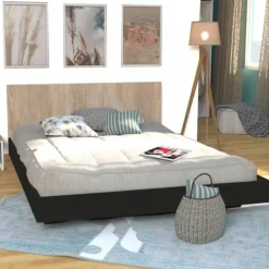Lit double 140x190 cm avec tête de lit et sommier LAGOS