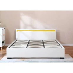 LIT LED double avec 4 tiroirs Nico - 180 x 200 cm - Blanc