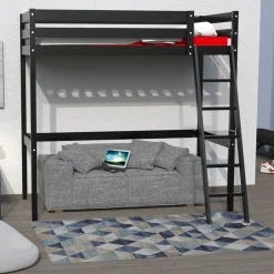 Lit Mezzanine 90 x 190 cm bois massif + sommier CITY