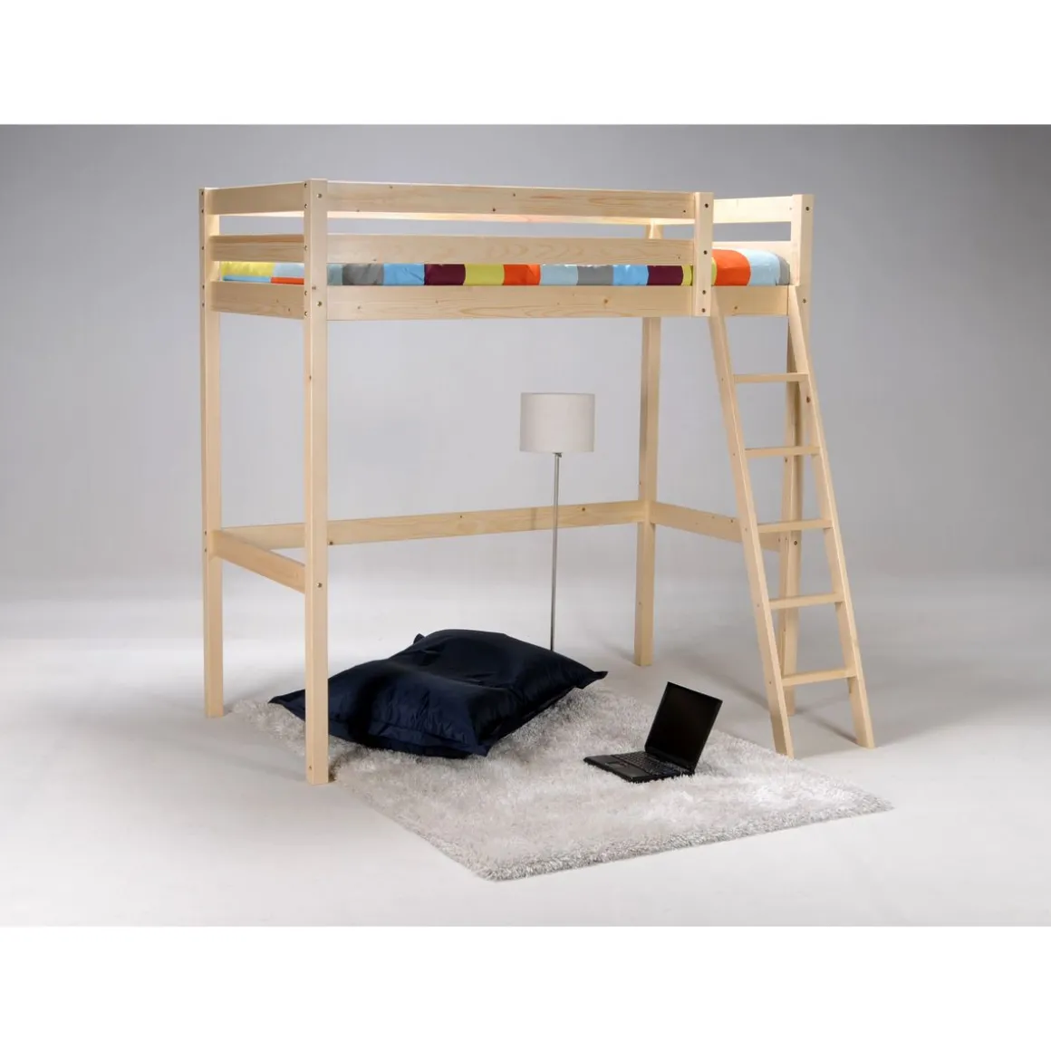 Lit Mezzanine 90 x 190 cm bois massif + sommier CITY