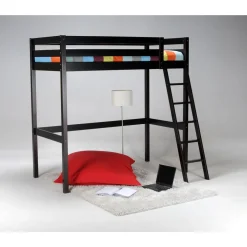 Lit Mezzanine 90 x 190 cm bois massif + sommier CITY