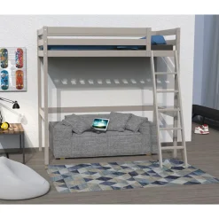 Lit Mezzanine 90 x 190 cm bois massif + sommier CITY