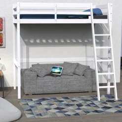 Lit Mezzanine 90 x 190 cm bois massif + sommier CITY