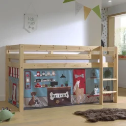 Lit Mi-Hauteur 90x200 sommier inclus housse Pet Shop Pino - Bois