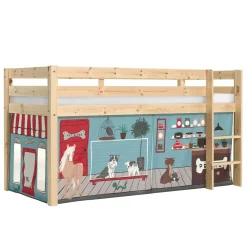 Lit Mi-Hauteur 90x200 sommier inclus housse Pet Shop Pino - Bois