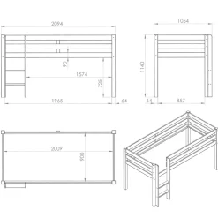 Lit Mi-Hauteur 90x200 sommier inclus housse Fairy Pino - Bois