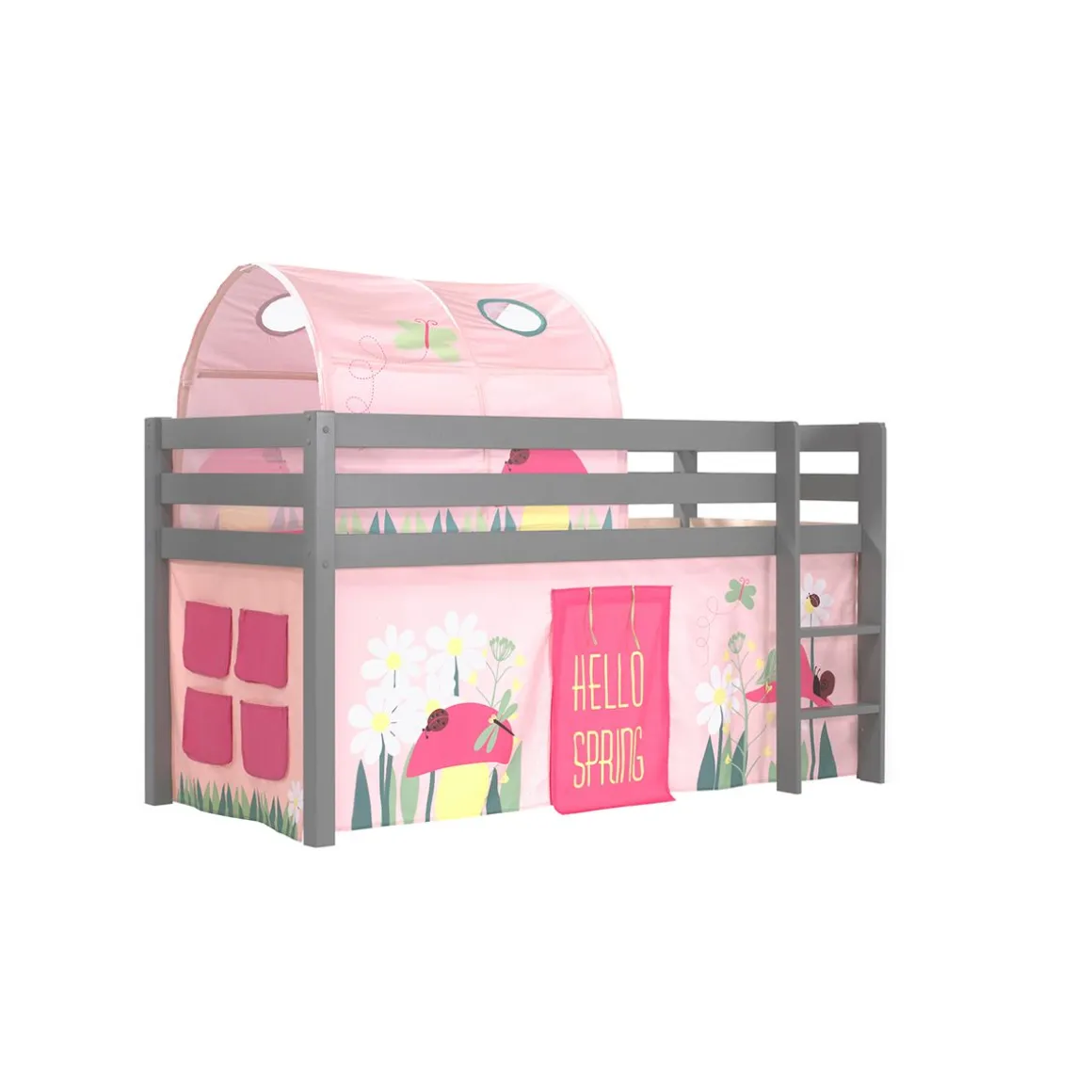 Lit Mi-Hauteur 90x200 Sommier Inclus et Housse Spring Pino - Gris