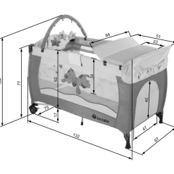 Lit parapluie, Lit bébé pliant, Lit de voyage réglable 132x75x104cm + 1 Sac de Rangement
