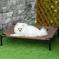 Lit pour chien chat sur pieds tissu oxford textilène micro-perforé 76L x 61l x 18H cm marron noir