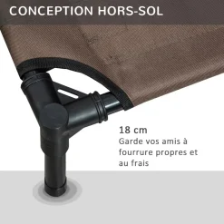 Lit pour chien chat sur pieds tissu oxford textilène micro-perforé 76L x 61l x 18H cm marron noir