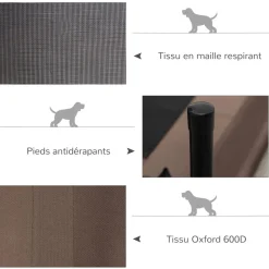 Lit pour chien chat sur pieds tissu oxford textilène micro-perforé 76L x 61l x 18H cm marron noir
