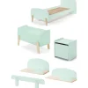 Lit simple menthe + sommier + chevet + Etagères 45cm/65cm + coffre jouets + barrière lit
