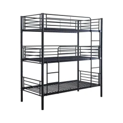 Lit superposé en métal triple HAVIN - 90 x 190 cm - Noir