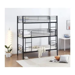 Lit superposé en métal triple HAVIN - 90 x 190 cm - Noir